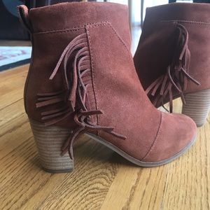 TOMS Lunata Cognac Suede Fringe Boot